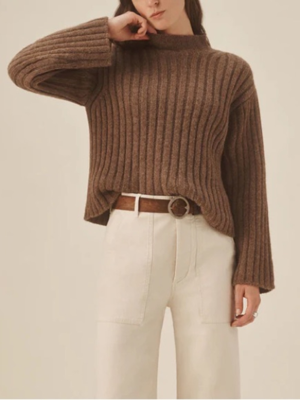 Buck Mason Highland Alpaca Bolded Rib Turtleneck in Marled Chestnut 🤎